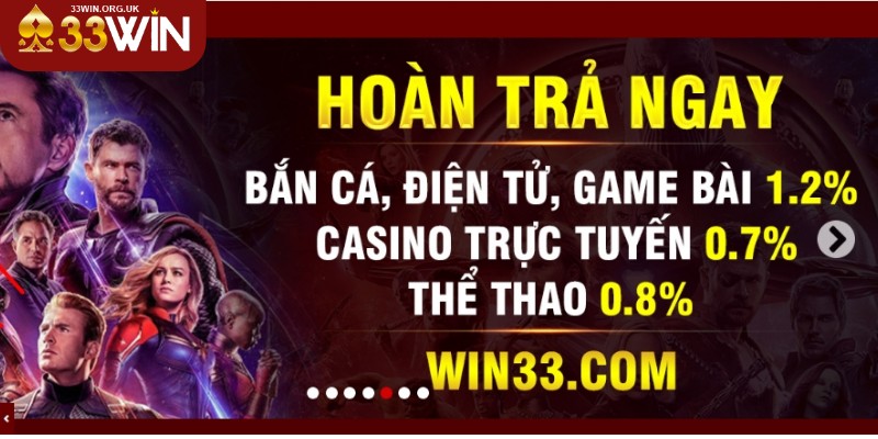 Khuyến mãi hoàn trả tại 33win chất lượng 